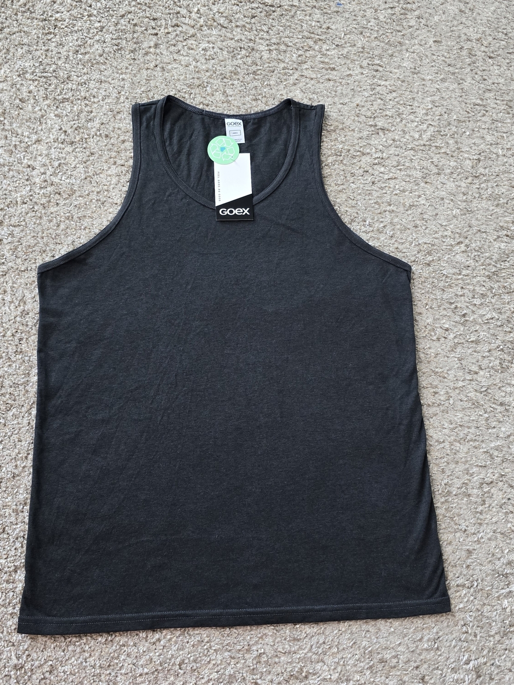 GOEX Unisex Black Scoop Neck Sleeveless Tank Top Recycled, Minimalist S (NWT)
